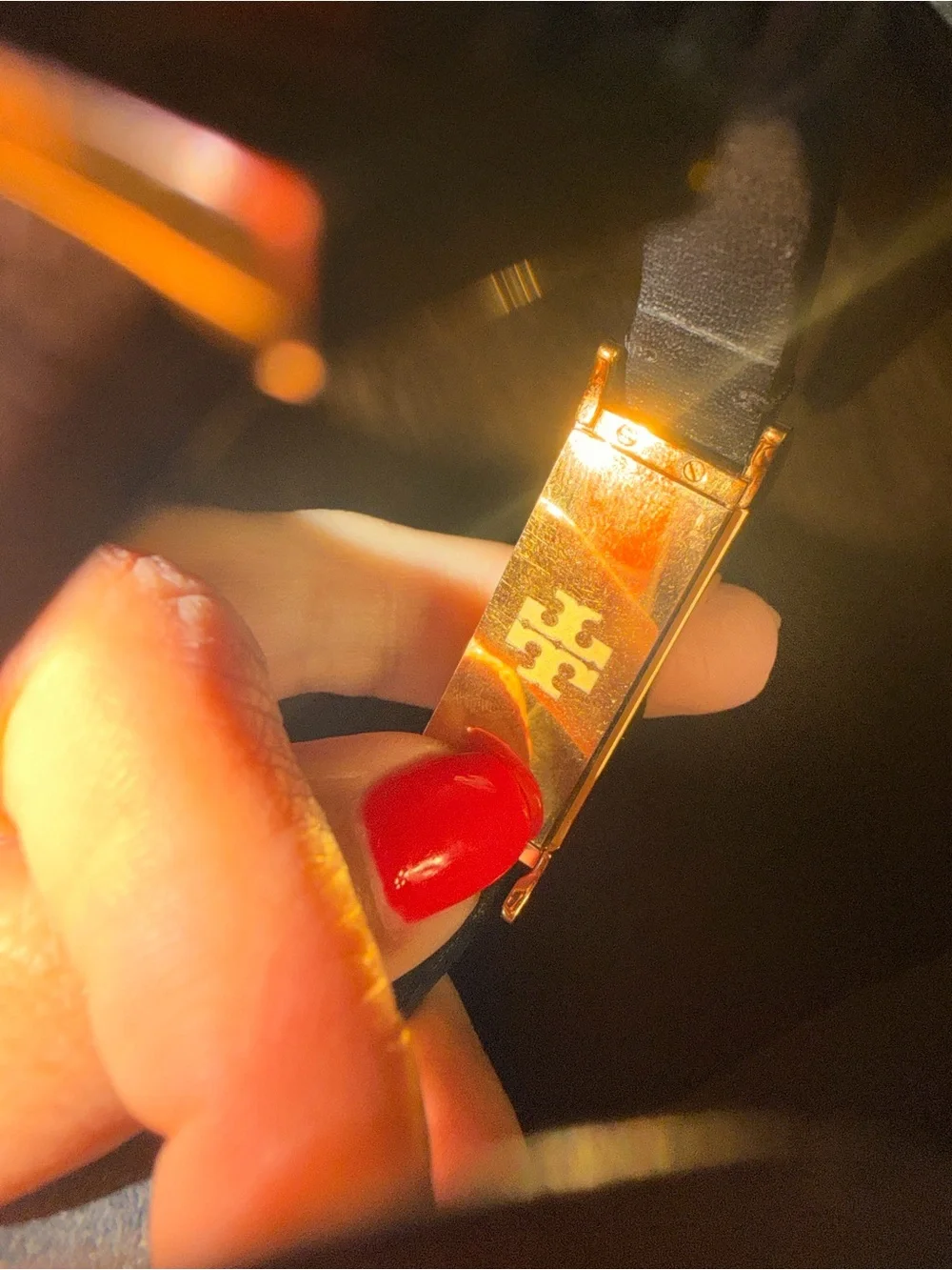 Tory Burch Leather Wrap Bracelet Fitbit band with Gold Accent - Blue
